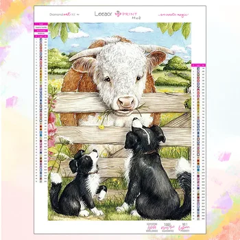 Animal Diamond Painting DIY Farm Cow Eating Grass Cute Black Dog Cross Embroidery Kit For Beginners Handmade Creative Decoration