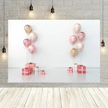 Avezano Розов лъскав балони фон подарък бяло дърво етаж стена бебе рожден ден парти портрет фон фото студио Photocall