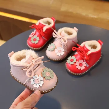 Baby Martin ботуши зимни плюшени и дебели кожени къси ботуши бебешки обувки за ходене 0-3 годишни памучни обувки