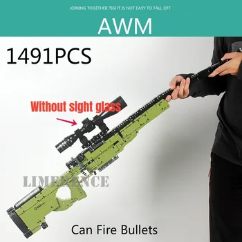 Big MOC AWM снайпер пушка пистолет модел строителни блокове технически оръжия тухли PUBG военни SWAT оръжие играчки Без зрително стъкло