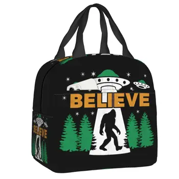 Bigfoot Believe UFO Alien Lunch Bag for Women Охладител за многократна употреба Топлоизолиран обяд Box Office работа училище пикник голяма пазарска чанта