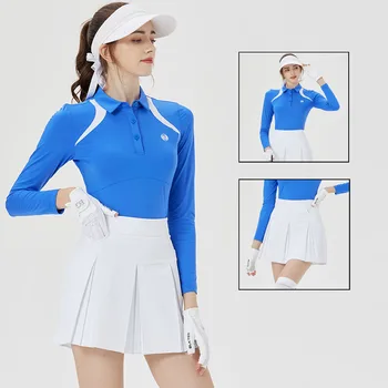 Blktee жени пачуърк участък голф ризи зимата завой-надолу яка блуза есенни дамски поли с джоб плисирани Skorts комплект