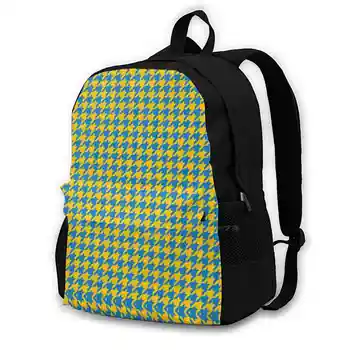 Blue & Yellow Houndstooth модел модни чанти пътуване лаптоп раница Houndstooth футбол синьо жълто злато Бруинс Sunshine