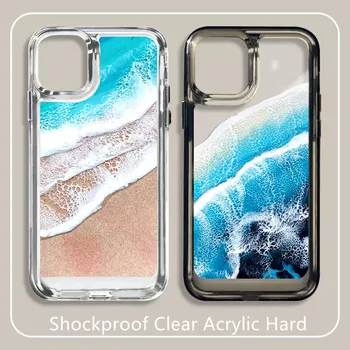Blue Sea Sandy Beach Калъф за телефон за iPhone 14 13 12 11 Pro X XS XR Max 15 PLUS Моден удароустойчив акрилен заден капак