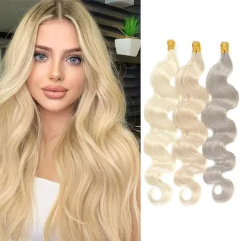 Body Wave I Tip Hair Extensions Natural Real Human Fusion Hair Extensions Keratin Capsule Brown Blonde Color 1g / Strand