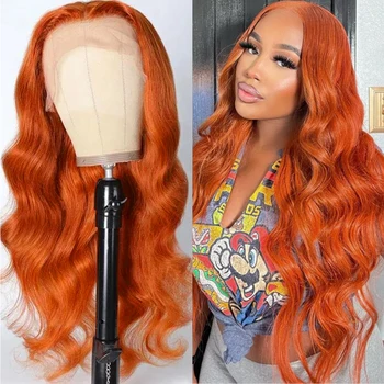 Body Wave Lace Front Ginger Wig Human Hair Orange Color 24 инчова перука за коса Pre Plucked 13X4 Glueless Human Hair Wigs for Woman