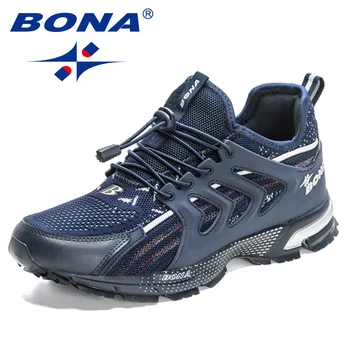 BONA 2023 Нови дизайнери Обувки за бягане Кръст Дишащи спортни обувки Носими маратонки Ежедневни обувки Дишаща материя Мъж ходене