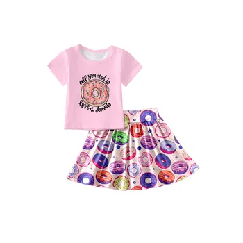 Boutique Donut Outfits Girls Clothes Short Sleeves Princess Crown Fashion Shorts Skirt 2 Piece Sets