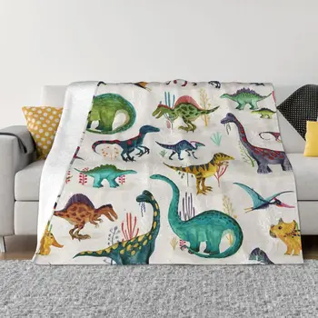 Bright динозаври печат плюшени покривка одеяло диван легло диван юрган покритие за възрастни тийнейджъри и деца