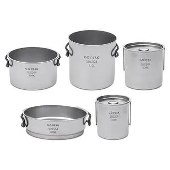 Camping Pot Set Fire Cooking Kit Camp Stove Pots With 2 Cups Food Grade Camping Tableware With Folding Handle For Picnic Camping
