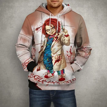 Childs играят филм на ужасите Chucky Hoodies Мъже Жени Готика Суитчър с качулка Мода 3D отпечатан пуловер Ежедневно улично облекло Cool палто
