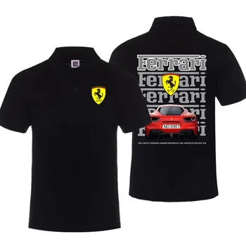 Cool кола Ferrari модел отпечатани бизнес случайни спортни плътен цвят къс ръкав мъжки популярни ревера памук качество поло риза