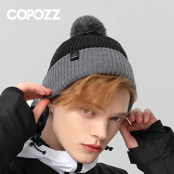 COPOZZ Нова зимна шапка Унисекс мода топли шапки Beanie Caps Ски плетени ребро шапки Сноуборд шапка за мъже Жени Дебела ежедневна шапка