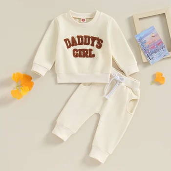 Daddy s момиче малко дете бебе пот екипировки писмо печат суитчър риза дълъг панталон есен зимни дрехи комплект