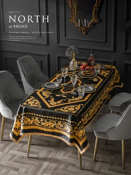 Deluxe прахоустойчива покривка за маса Bee Series Black Gold Europe Velvet Fabric Table Cloth Heavy Weight Tablecloth for Wedding Buffet