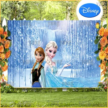 Disney Cartoon Magic Frozen Princess Elsa And Anna Blue Birthday Party Ice Forest Backdrop Декорация Фотография Фон