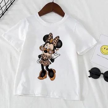 Disney Minnie Mouse Child Summer Short Sleev T Shirts White Kids T-shirt for Girls Kid Clothing Girl 1-12 year old