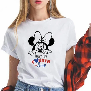 Disney Мики Мини тениска двойка дрехи Честит 4-ти юли любовник ваканция тениска жени проста мода Y2k къс ръкав върховете