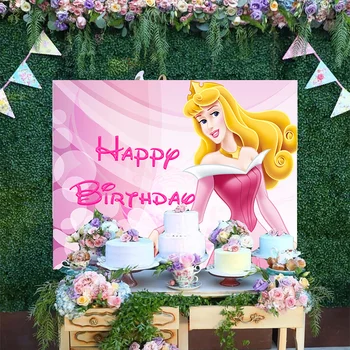 Disney Спящата красавица Aurora карикатура романтични точки снимка фон розова рокля принцеса честит рожден ден парти фонове банер