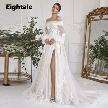 Eightale Boho Сватбена рокля със свалящи се ръкави от рамото 3D дантела тюл корсет булчински рокли vestido de noiva