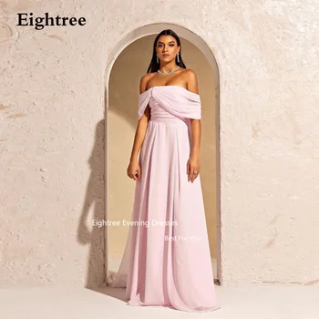 Eightree Pink Silk Chiffon Вечерни рокли Дълга линия от рамото Саудитска Арабия рокли за жени 2023 Парти рокля жени