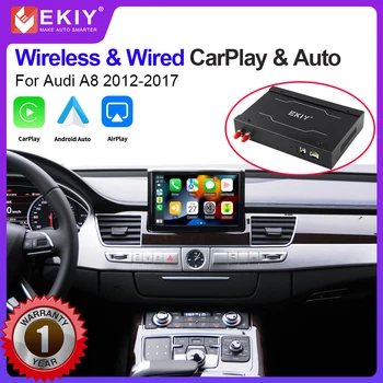 EKIY безжичен CarPlay Android авто интерфейс за Audi A8 2012-2017 с AirPlay огледало връзка кола игра функции