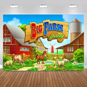 Farm Backdrop Cartoon Animal Spring Barn Kids Birthday Party Supplies Baby Shower Background Photography Props Banner Decoration