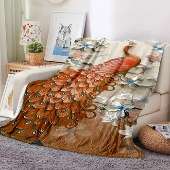 Flannel Throw Blanket за спалня и диван, цветен паунов модел, мек, уютен, лек, красиви подаръци за тийнейджър и дете