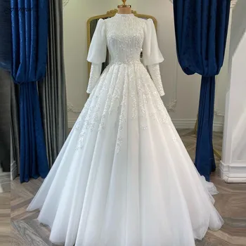 Funyue мюсюлмански мъниста апликации Сватбени рокли Пухкави дълги ръкави дантела топка рокля принцеса булка рокля vestido de noiva 2024