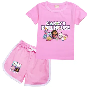 Gabbys Dollhouse Аниме Малко дете Момчета Дрехи Лятна пижама Памучна тениска с къс ръкав + Шорти Костюм Момичета Ежедневни спортни облекла