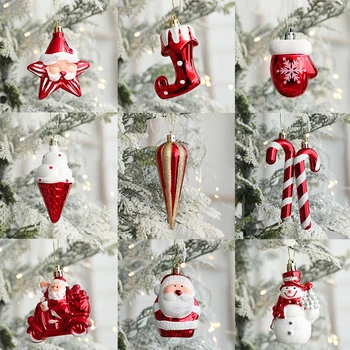 GangHeng коледно дърво декорация пластмасови червено и бяло висулка патерица снежен човек Санта Snowhouse обувки ръкавица дома декор