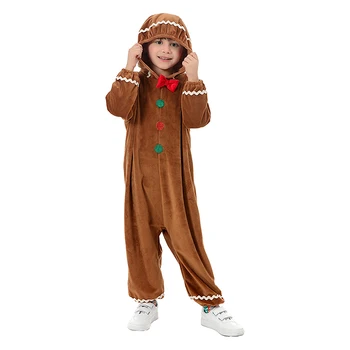 Gingerbread Man Гащеризон Детски коледен костюм Сладки момчета момиче пачуърк дълъг ръкав гащеризон Коледа дрехи парти косплей облекло