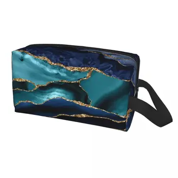 Glamour Ocean Blue Marble - Бохемски пътуване козметична чанта текстура геометричен грим тоалетна организатор красота съхранение Dopp комплект