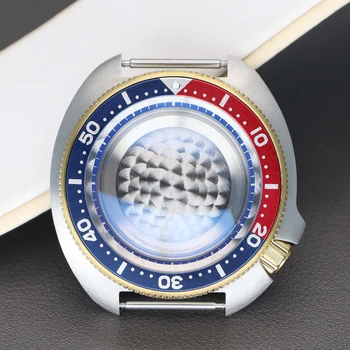 Gold 44mm луксозен мъжки часовник случай Mod SKX 6105 части сапфир кристално стъкло за Seiko костенурка риба тон NH35 NH36 движение 28.5mm набиране