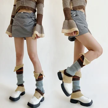 Harajuku стил трикотажни ивица бутон крак нагреватели колеж стил JK теле крак покритие чорапи за жени момичета Y2k аксесоари