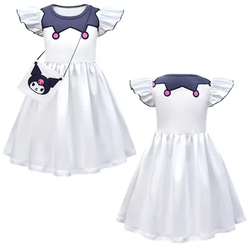 Hello Kitty момиче рокля Kuromi моята мелодия Cinnamoroll летни деца карикатура печатни дрехи момичета летящи ръкави A- линия рокля