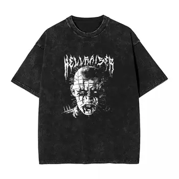 Hellraiser измити T риза мъжки ужас Pinhead Y2K ретро памук T ризи лято O-образно деколте Harajuku Tees модел плюс размер върховете