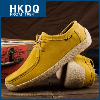 HKDQ Висококачествени велурени мокасини за мъжка мода Жълта дантела нагоре Мъжки ежедневни маратонки Комфорт Неплъзгащи се външни мъжки спортни обувки