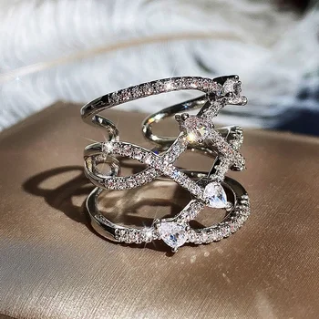 Huitan Нови модерни регулируеми отварящи пръстени за жени Fancy Cross Design Пълен кубичен цирконий Bling модни бижута