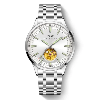 I&W Мъжки автоматичен часовник 41mm Топ луксозна марка механичен ръчен часовник скелет водоустойчив сапфир светлинна стоманена каишка