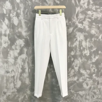ICOOL Summer Non-iron Nine-point Men's White Smart Casual Trousers Ice Silk Drape Suit Pants, Мъжка корейска версия на високи крака