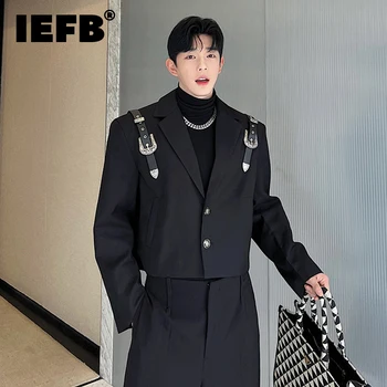 IEFB Elgance мъжки костюм палто метална катарама кожена каишка ниша дизайн кратко корейски стил блейзъри мода есен нови върхове 9C2135