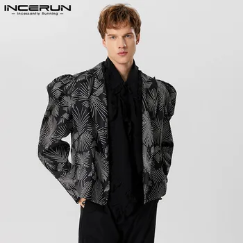 INCERUN върхове 2023 американски стил мода мъжки рамо подложка дизайн нетактичност случайни streetwear мъжки балон ръкав костюм якета S-5XL
