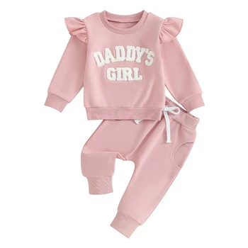 Infant Girl Clothes Daddy s Girl Outfit Ruffle Суитчър с дълъг ръкав Панталони Outfit Baby Girl Есенни зимни дрехи