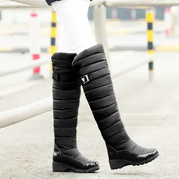 IPPEUM сняг ботуши жени коляното висока платформа зимни обувки плюс размер 44 водоустойчив топло плюшени ботас сноубутсы женские