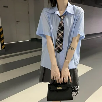 Jk Униформа Дамски Лято нов колеж стил висока талия плисирана пола японски корейски стил вратовръзка къс ръкав риза мода бутон