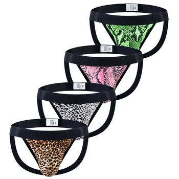 Jockmail G Strings Panties for Underwear Men Sexy Low Waist Leopard Print TBack Gay Male Thongs Plus Size Bikini Extreme Vulgar
