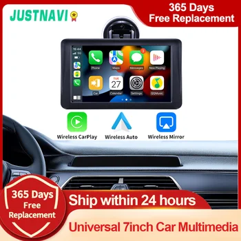 JUSTNAVI Универсален 7-инчов автомобилен радио мултимедиен видео плейър Безжичен Carplay Безжичен Android Автоматичен безжичен огледален сензорен екран
