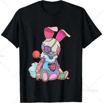Kawaii Bunny Pastel Goth Voodoo Doll T-Shirt Round Neck and Short Sleeves Tee for Women Men