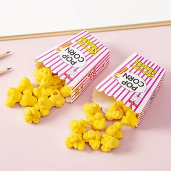 Kawaii Popcorn Design Erasers Избършете чисти молив гумени гумички за училище рисуване писане скициране инструмент училище офис консумативи